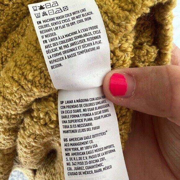 American Eagle yellow v-neck balloon sleeve knit sweater mini dress M Tall - Picture 9 of 11